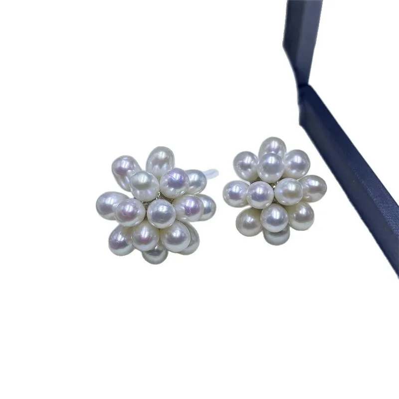 

Popcorn shape freshwater pearl creative stud earrings s925 silver needle white purple pearl stud earrings