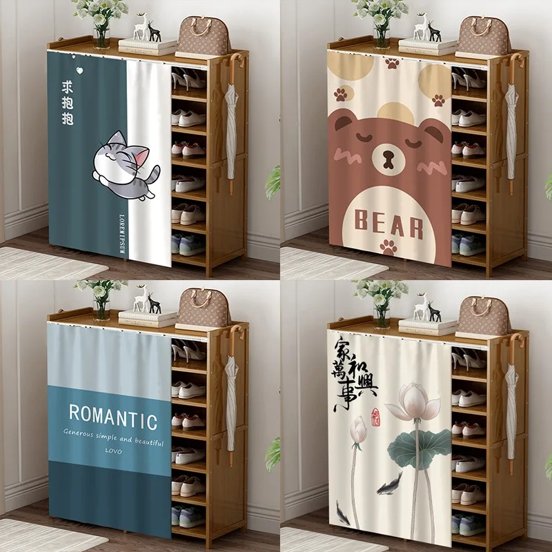 Door Curtain Shelf Curtains Cabinet Dust Cover Curtain Sliding Track Wardrobe Dustproof Home Decor Customizable Size