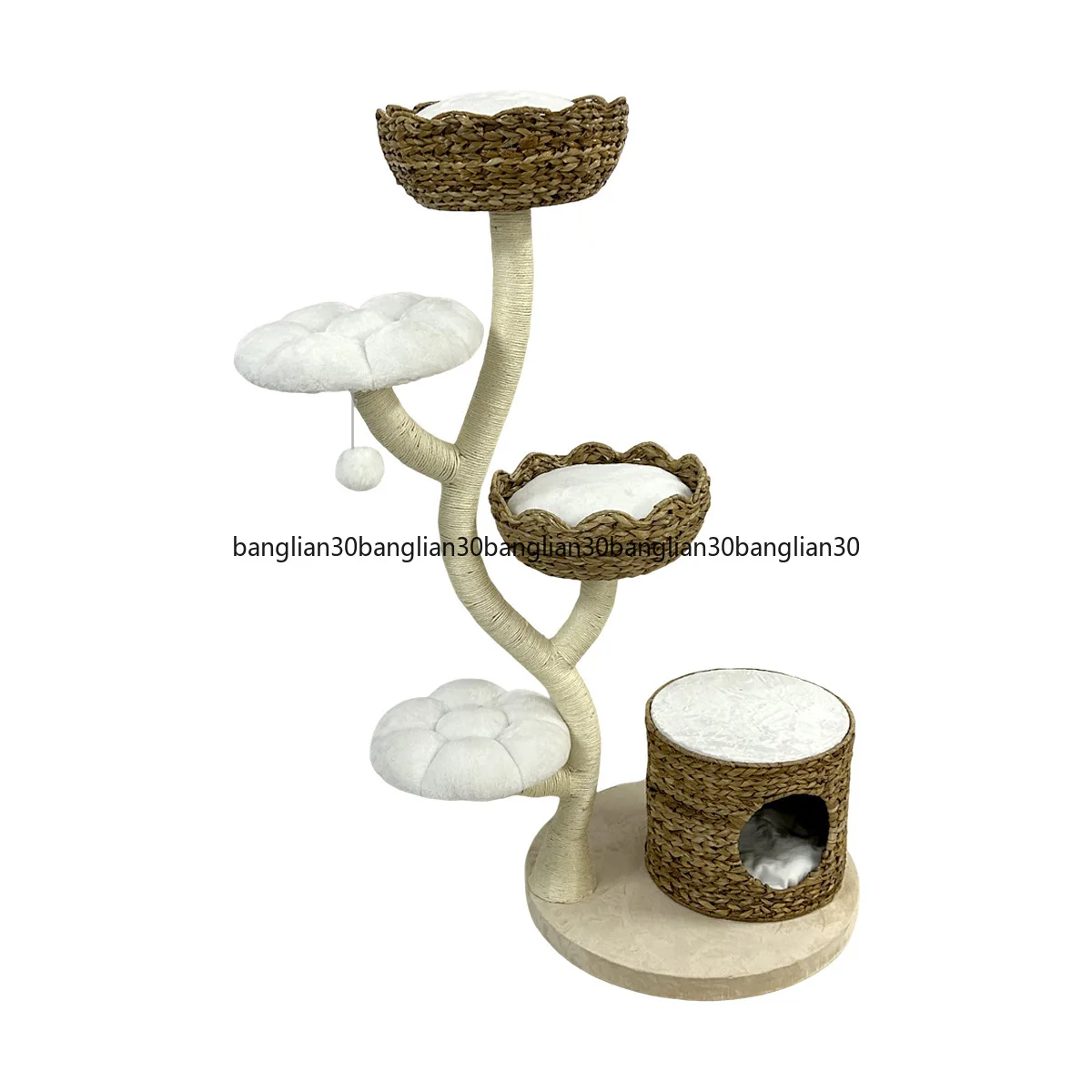 Hand-woven Natural Plantain Leaf Sisal Large Climbing FrameScratching Column Jumping Platform Cat Toy