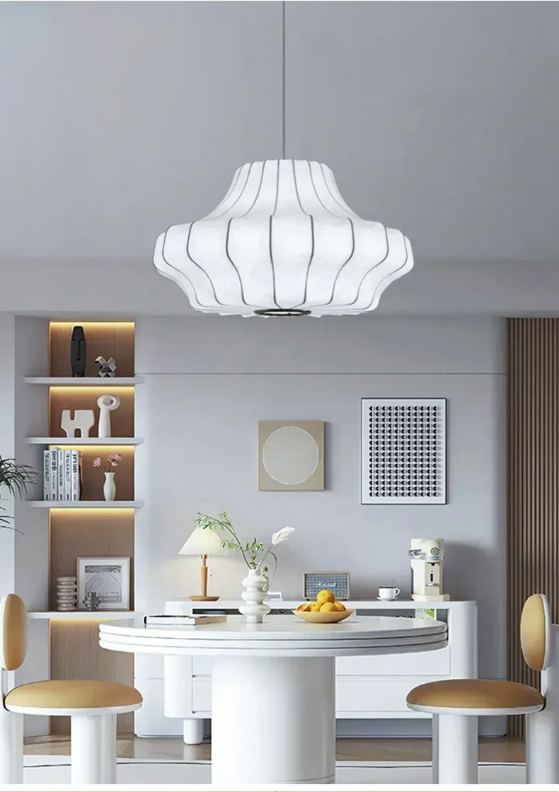 Nordic Wabi Sabi E27 Chandelier Living Room Silk LED Pendant