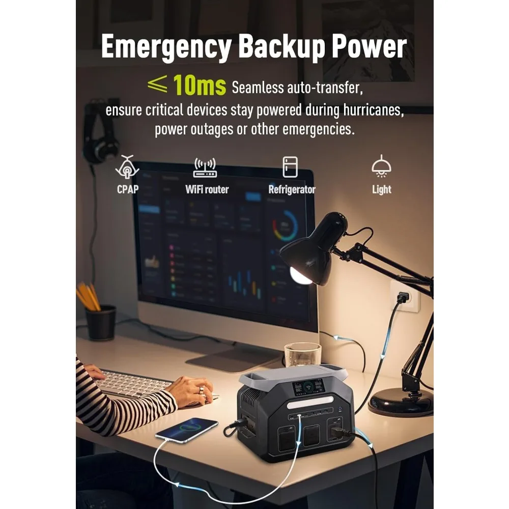 محطة طاقة محمولة P1800 بقدرة 1024 وات في الساعة LiFePO4 بطارية 1800 وات (3600 وات ذروة) مخرج تيار متردد باور بانك لمدة ساعة شحن سريع ليثيوم سولار #4