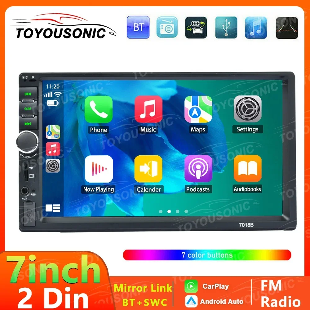 TOYOUSONIC 7 inch Autoradio 2 din Car Radio Stereo For Universal MP5 Player Multimedia Player 2 DIN Carplay Android Auto TF USB