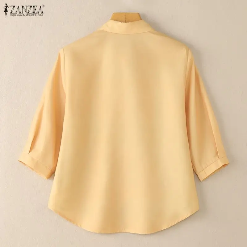 ZANZEA Frauen Stilvolle Shirts Mode 3/4 Hülse Casual Bluse Herbst Frühling Revers Elegante Büro Streetwear Koreanische Blusas Tops