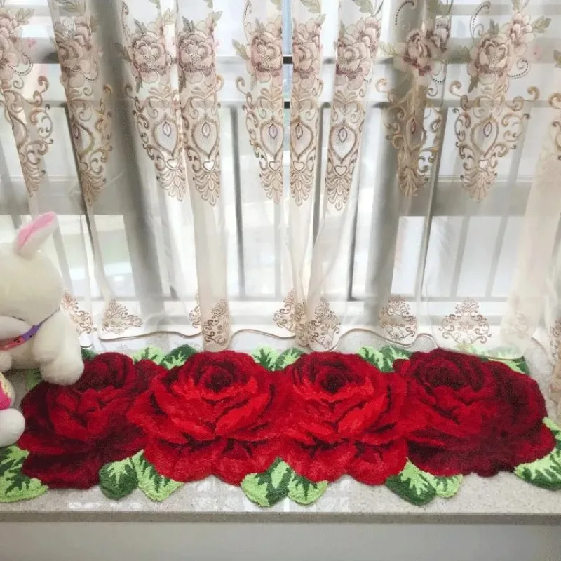 Top Quality 3D Flocking Rose Mat Handmade Rose Carpet Purple Plush Art Rug For Home Decoration Wedding Floor Carpets