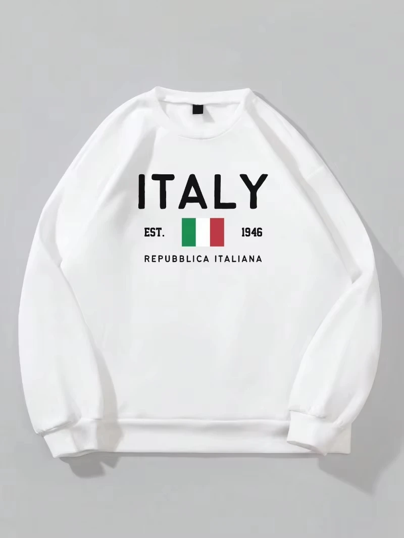 Casual Women Hoodies Italy Est.1946 Repubblica Italiana Print Pullover Loose Crewneck Warm Fleece Sweatshirt Autumn Streetwear