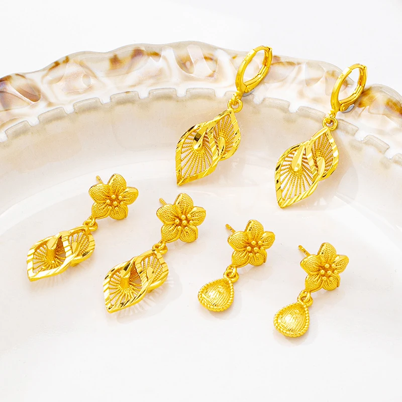 

999 Gold Chinese Style Filigree Hollow Earrings – Sweet & Fresh Vintage Look, Luxury China Chic