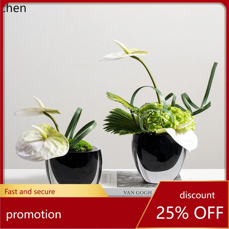 YFY Modern Light Luxury Glass Flower Vase Floral Decoration Model Room Desktop Decorative Vase Hotel Coffee Table Insert