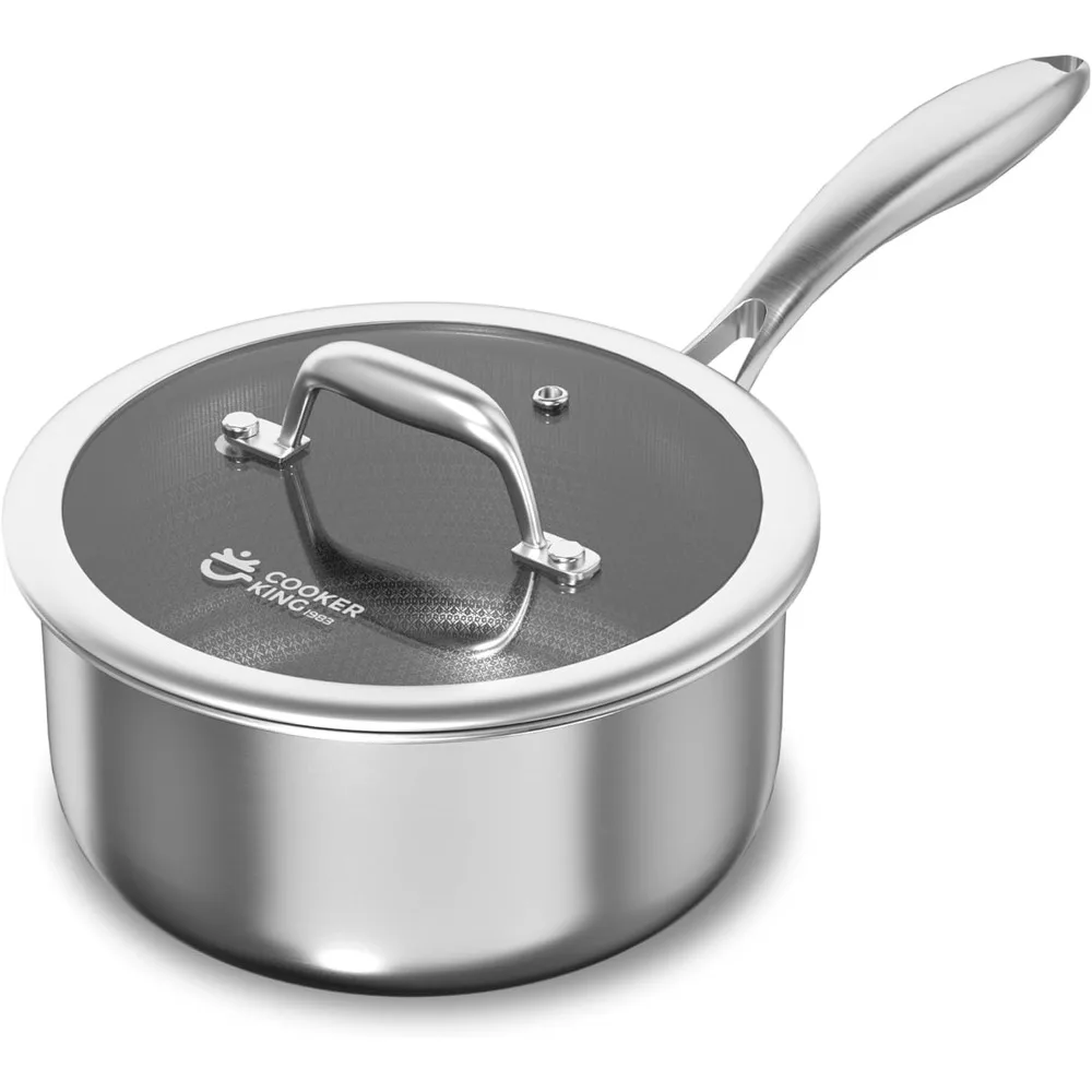 

1.5 Quart Stainless Steel Saucepan, Nonstick Sauce Pan, Ceramic Suce Pot with Tempered Glass Lid, Induction Pot Compatible