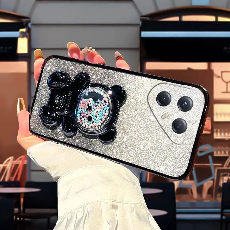 

For Tecno Pova 7 Ultra Fashion Gradient Bear Bracket Case For Tecno Pova 7 Ultra Plating ShockProof Cover