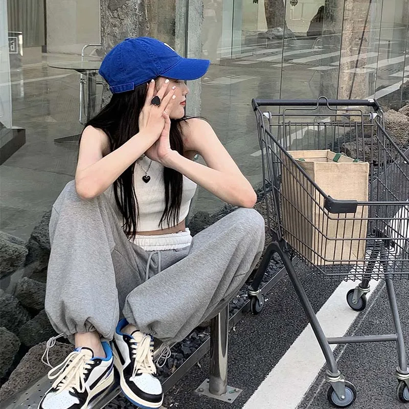 Gray Wide Leg Pants Women Joggers Baggy Korean Fashion Vintage Sweatpants Casual Streetwear Aesthetic Harajuku Trousers