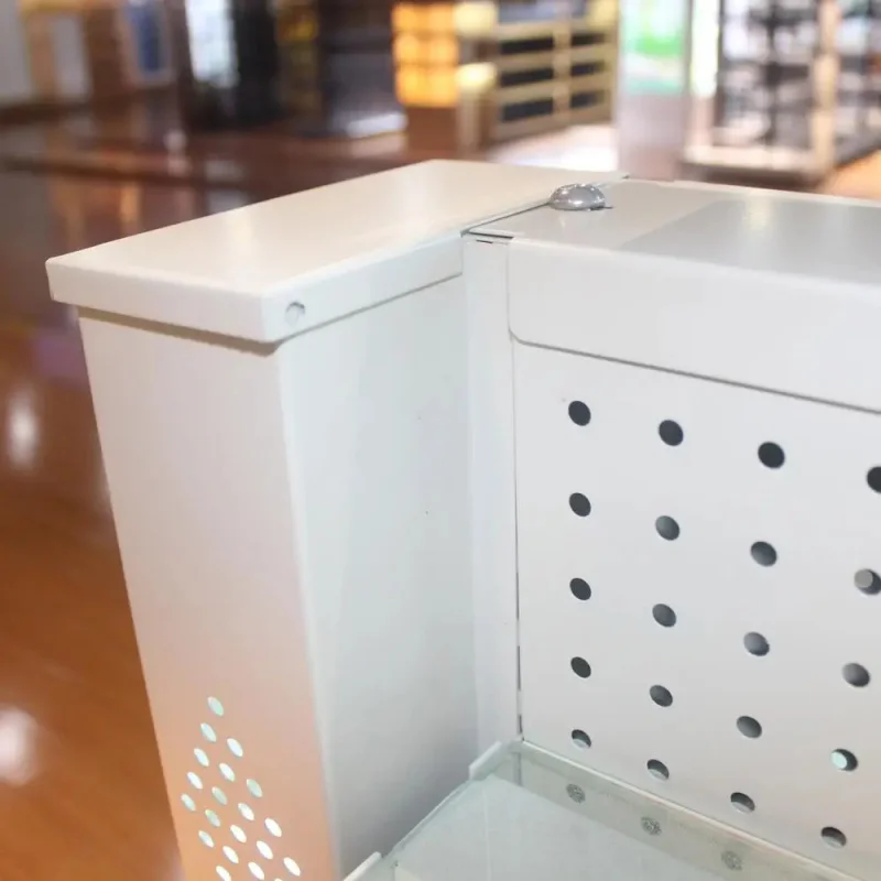 custom.White 4 Layers Supermarket Shelves Double-Sided With Advertising Light Signs Store Shelves Display Gondola Rack
