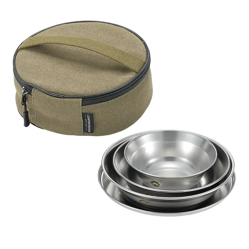 

Camping Dinner Plate Set Portable Tableware Set Stainless Steel Antiseptic and Antibacterials Easy to Clean