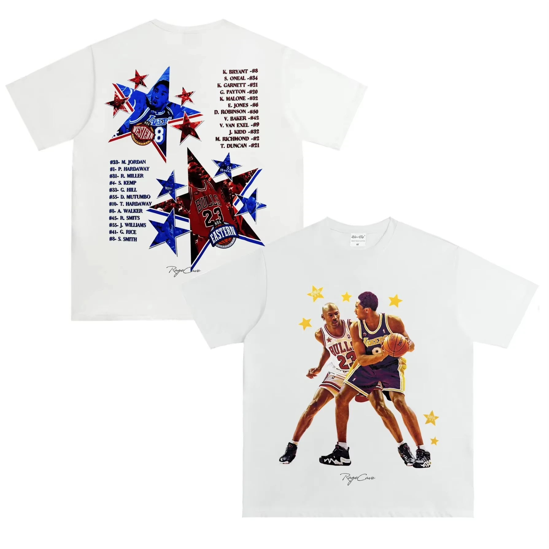 Basketball God Kobe&Jordan with The Same Frame American O-neck Retro Print Streetwear Casual Basketball Short-sleeved T-shirt