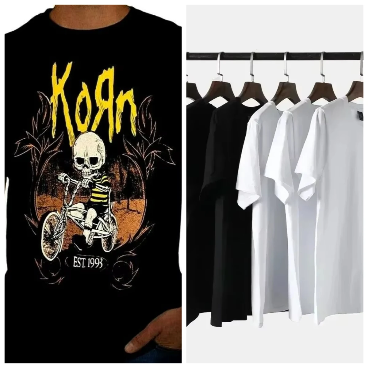 

2025 Korn Punk Men Cotton T-shirt Luxury Brand Fashion Big Size Top Casual Short Sleeve Streetwear Classic New Arrival Tee
