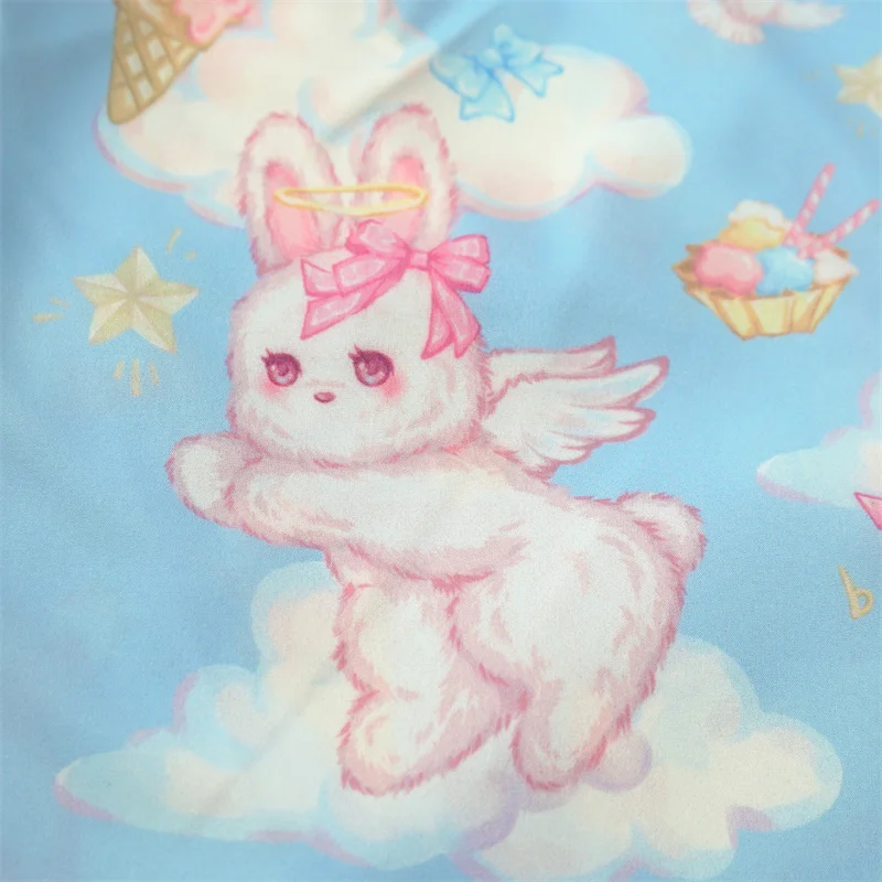 Japanese Soft Girl Style Kawaii Rabbit Printed Tops Lolita Sweet Vintage Pink Blouses Korean College Cute Loose Chiffon Shirts