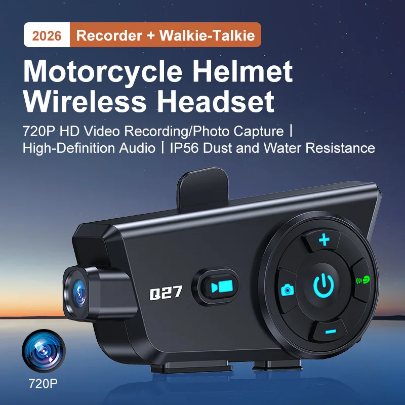 

Motorcycle Helmet Headsets 720P HD Recording Dash Cam 500m Walkie-talkie Waterproof Wireless Moto Communicator Video Recorder