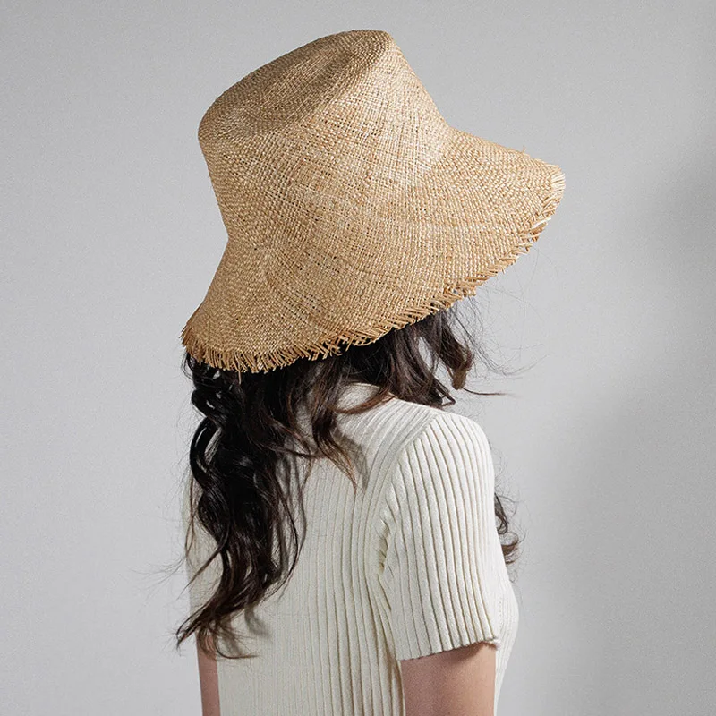 

Precious Grass Straw Bucket Hat Fringed Brim Sun Hats for Women Men Summer Beach Hat Outdoor Sta