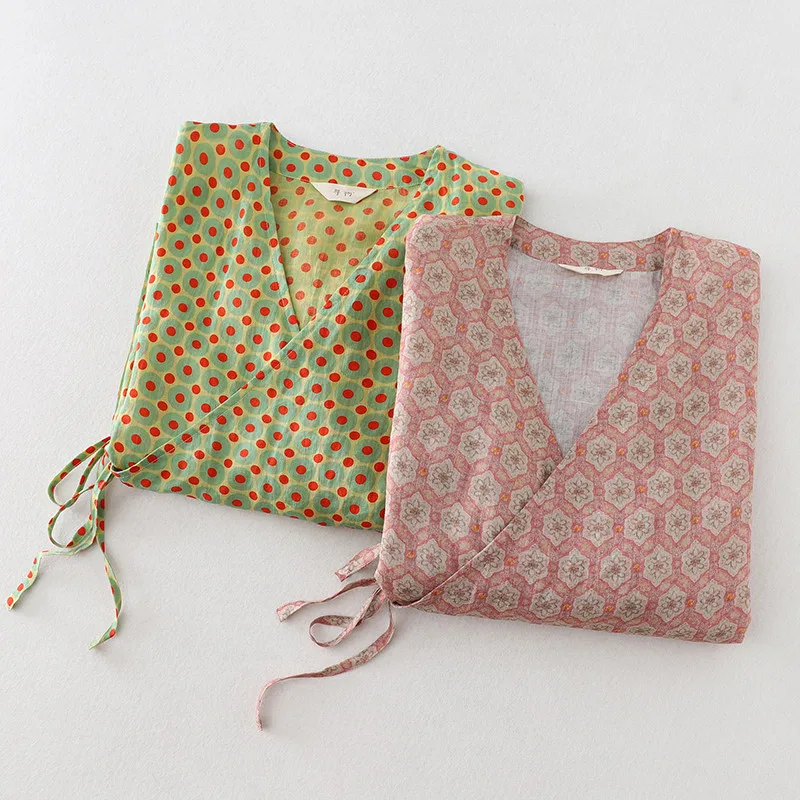 리미구에 민족풍 면 린넨 여름 셔츠 빈티지 플로럴 프린트 라미 블라우스 루즈 레이스업 가디건 통기성 여성 상의