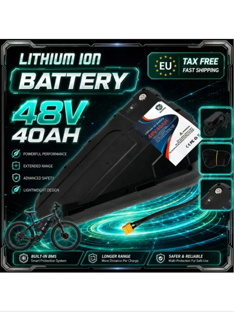 48V Dreieck-E-Bike-Akku 20AH-40AH Hochkapazitäts-Wasserdichtes Gehäuse Schneller Transport Leistungsstarker Lithium-Akku für 350W 500W 750W 1000W Elektrofahrrad-Batterie