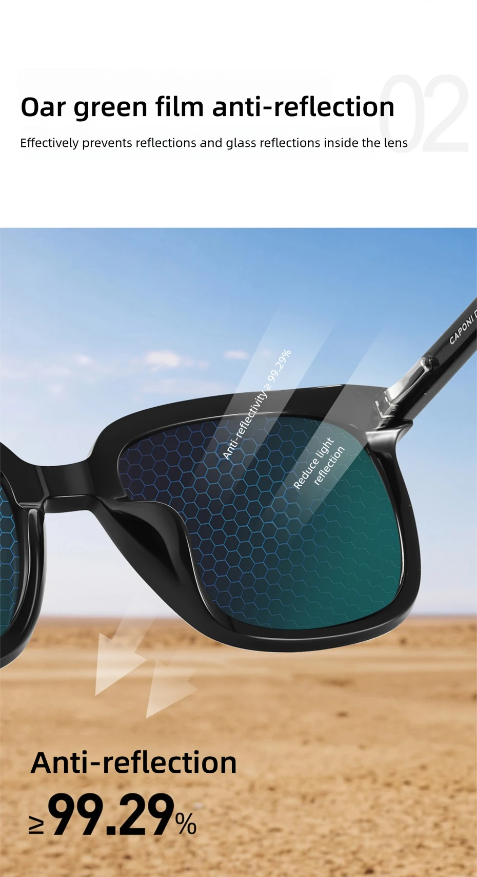 CAPONI Polarisierte Männer Sonnenbrille Outdoor Fahren Einteilige Linsen Quadratische Sonnenbrille Anti Glare UV400 Schützen Schwarz Schatten CP35709 – Detail 15