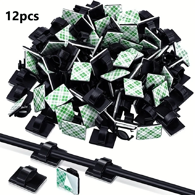 12pcs Self-Adhesive Cable Clips - Keep Your Cords Organized & Out of Sight! - Adhesive Back