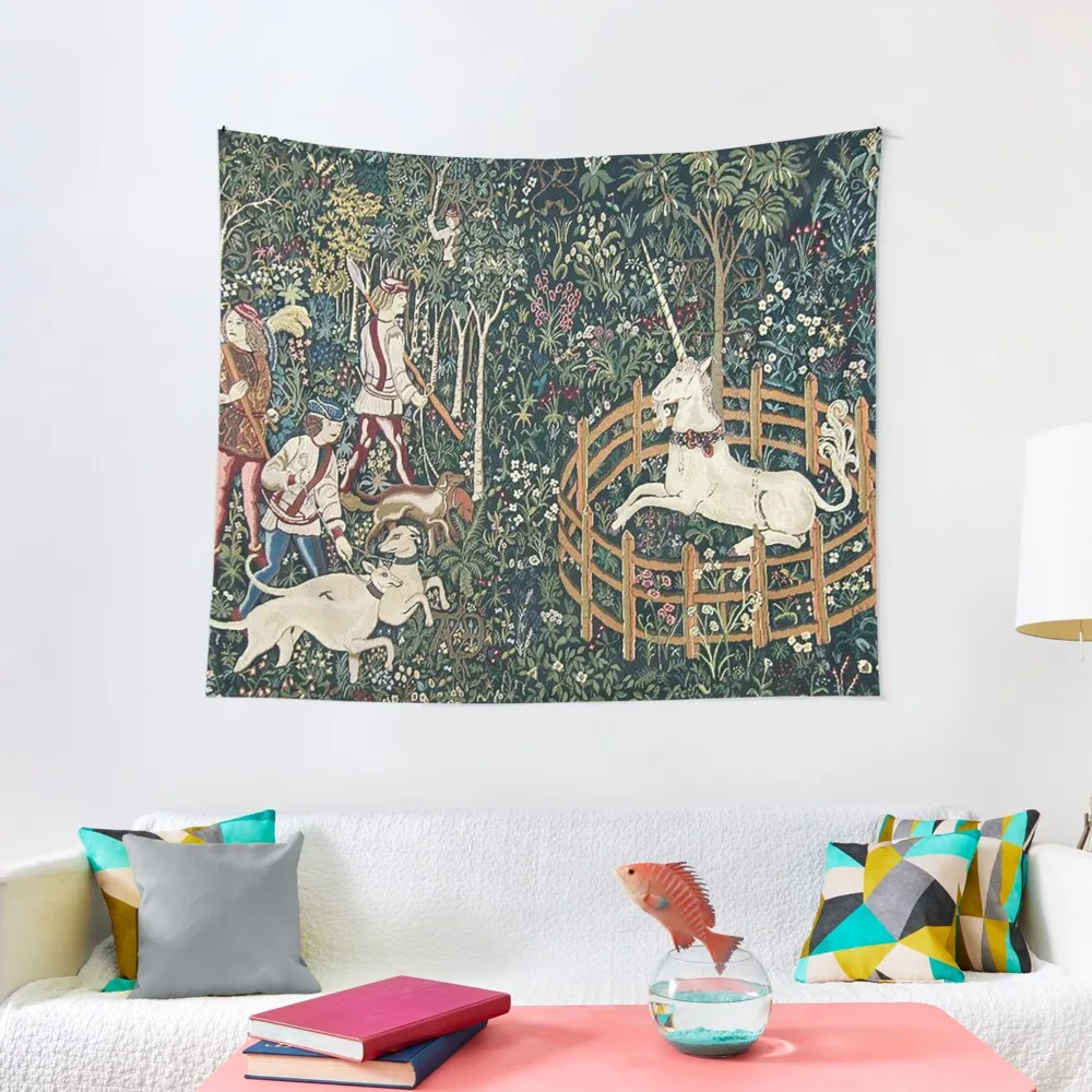 

Medieval Unicorn Midnight Floral Tapestry Room Design Art Mural Tapestry