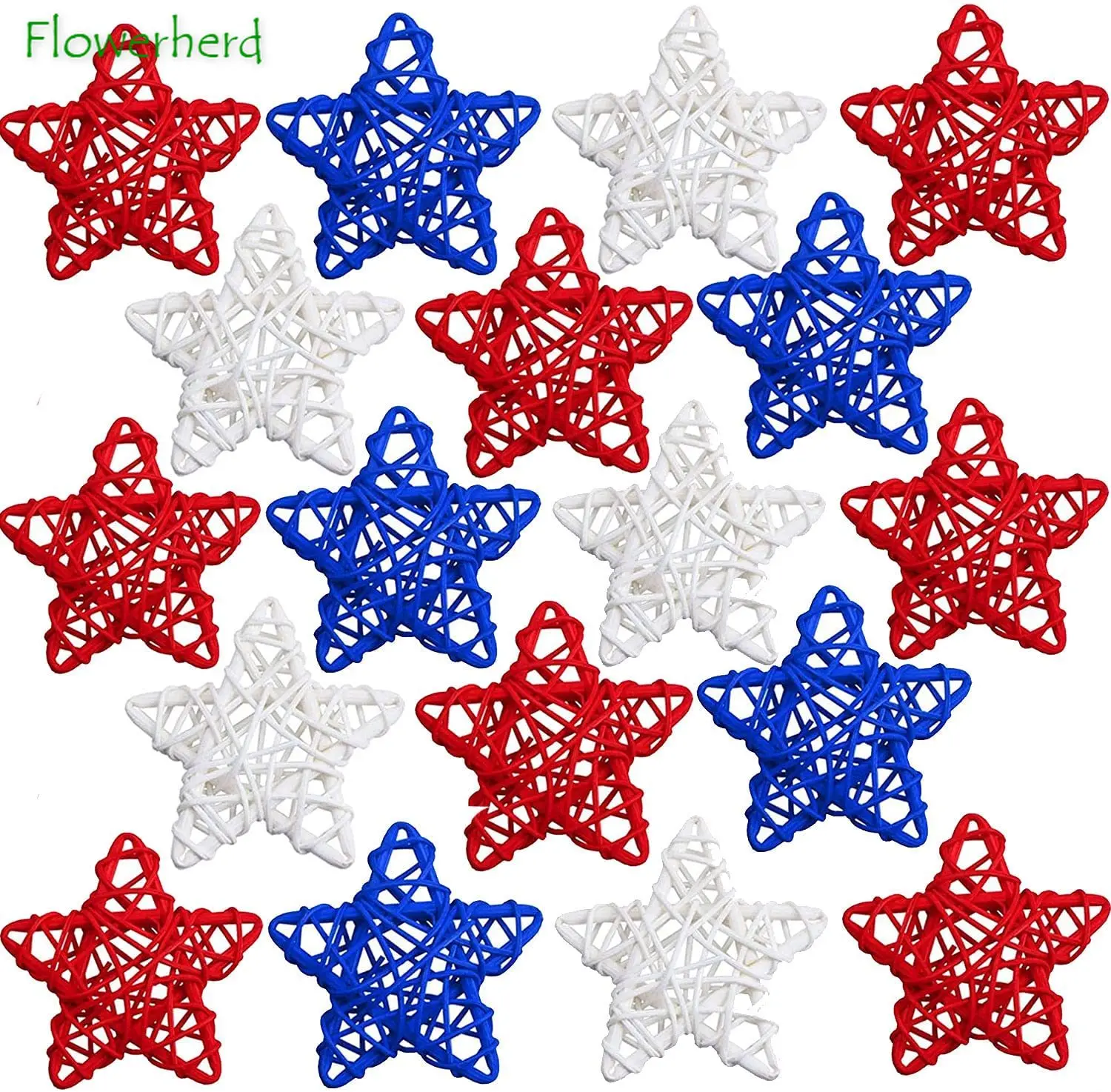 18pcs 4th of July Star Rattan Decoration Red Blue White Stars Independence Day Home Decor DIY Craft Vase Bowl Filler Table