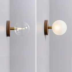 Japanese wood glass ball wall lamp corridor corridor light modern simple bedroom decoration hotel bedside wall lamp