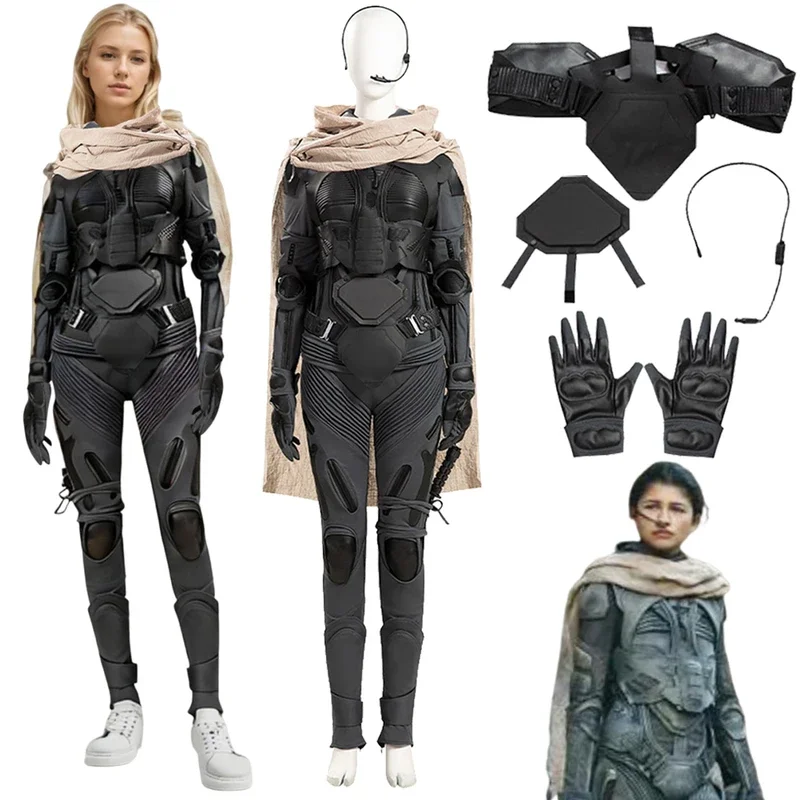 

Chani Cosplay Fantasy Cloak Costume 2024 Movie Dune 2 Roleplay Women Outfits Jumpsuit Gloves Set Female Halloween Party Suits