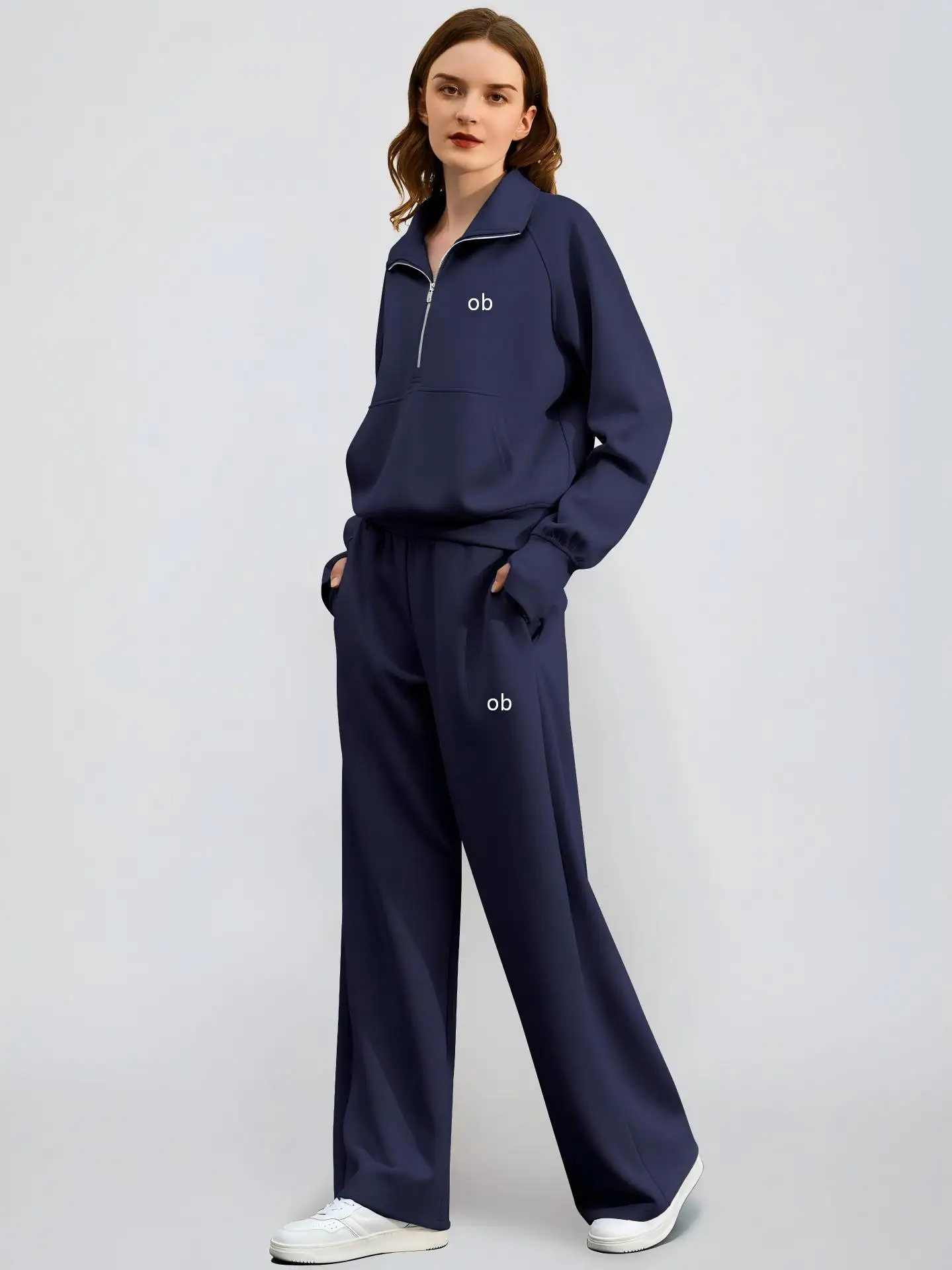 Nouvelle Collection 2026 : Ensemble Rétro Deux Pièces Tendance pour Femme avec Sweat-shirt Demi-Zip Grande Taille et Pantalon de Survêtement Ample pour Tenue Décontractée