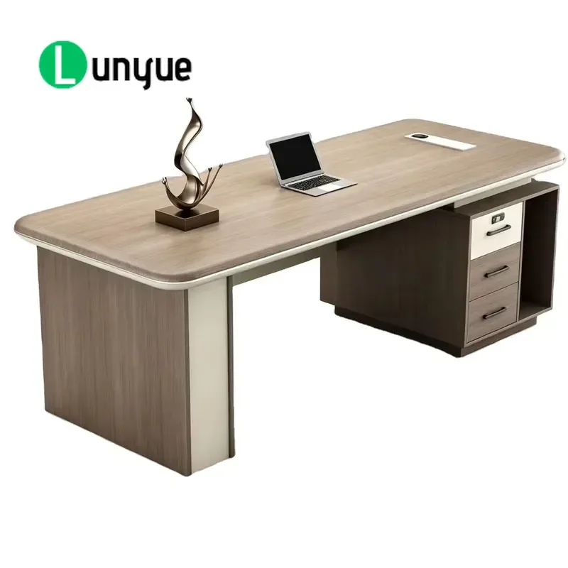 Modern Executive Desk MDF Boss Office Table with Mobile Locker Rounded Corner Manager Workstation for Home Business Use