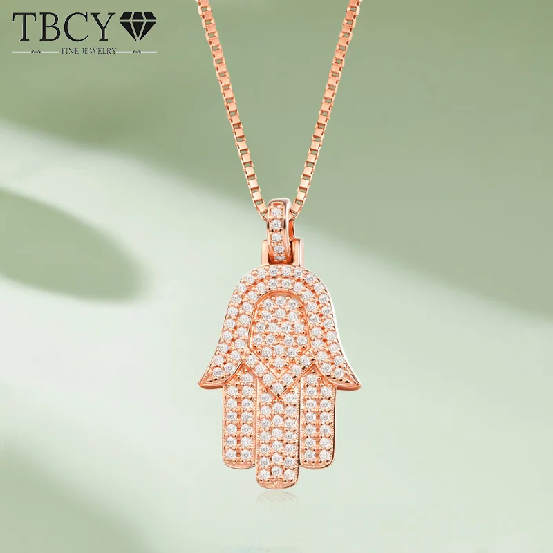 

TBCYD Hamsa Hand Necklace D Color Real Moissanite Pendant Necklace Women's S925 Silver Chain Necklaces Wedding Jewelry With GRA