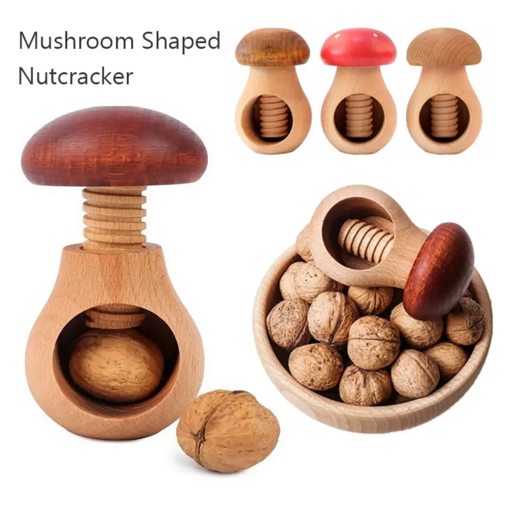 Portable Wooden Nutcracker Mushroom Shaped Multifunctional Walnut Opener Easy Cracking Walnut Plier