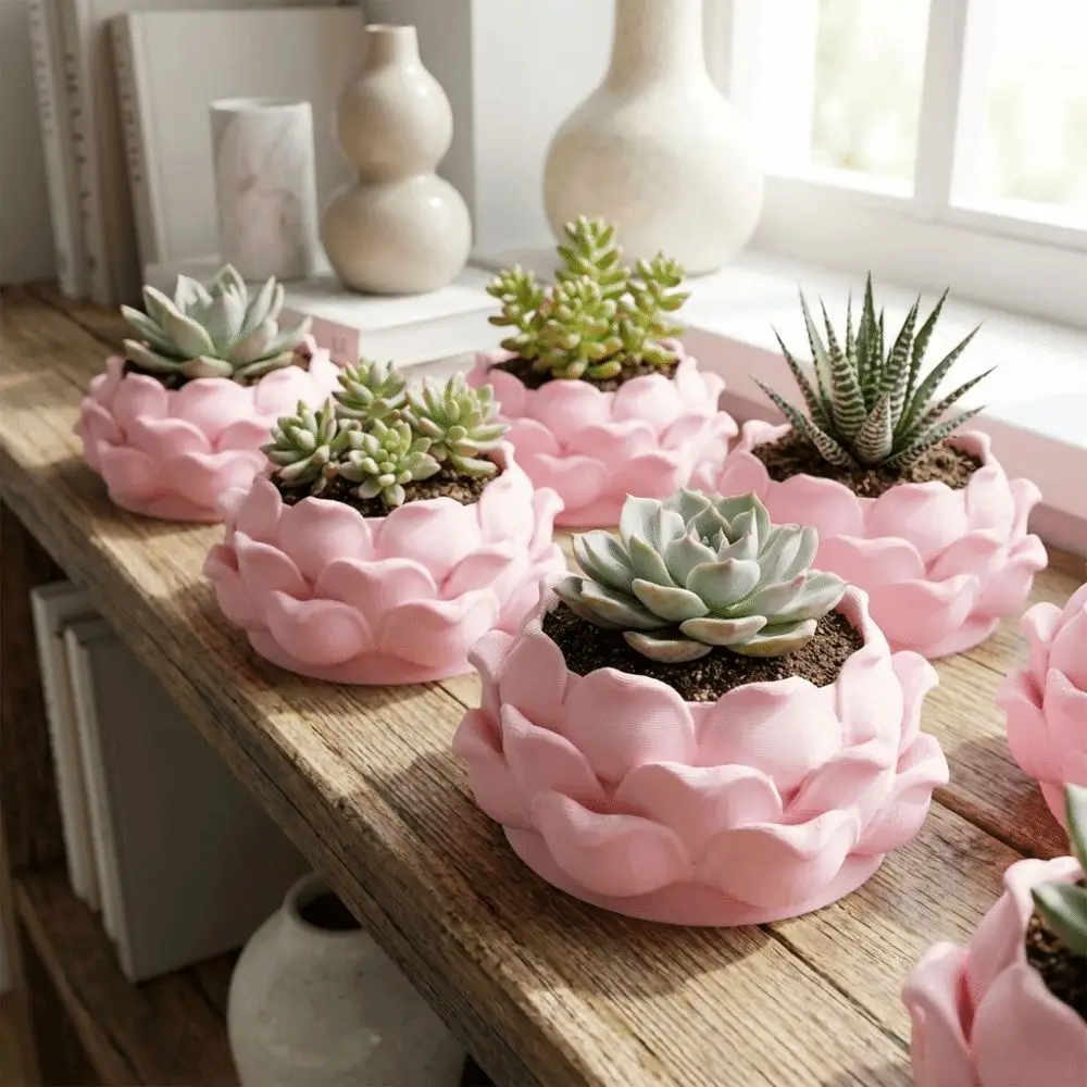 Lotus Shaped Succulent Plant Pot 3D Printed Flower Vase Nursery Pots Plastic with Drainage Hole Flower Container