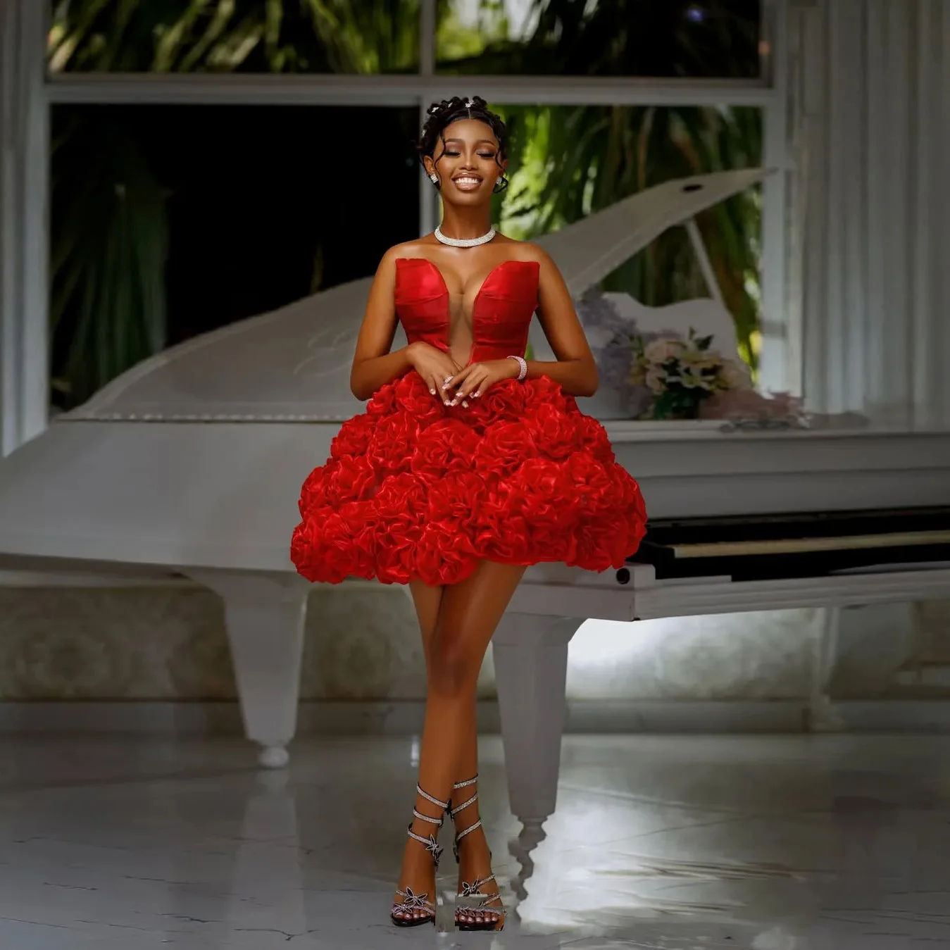 Vestido de fiesta rojo sexy con falda corta en línea A, escote pronunciado en V, hombros descubiertos, plisado, para cóctel, fiesta, para chicas afroamericanas, personalizado