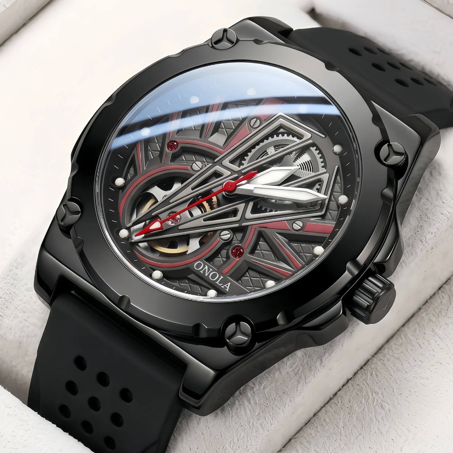 ONOLA Men's Hollow Dial Mechanical Watch, Night Light Waterproof Silicone Strap, Sports Fashion Daily Watch, Gift for Him