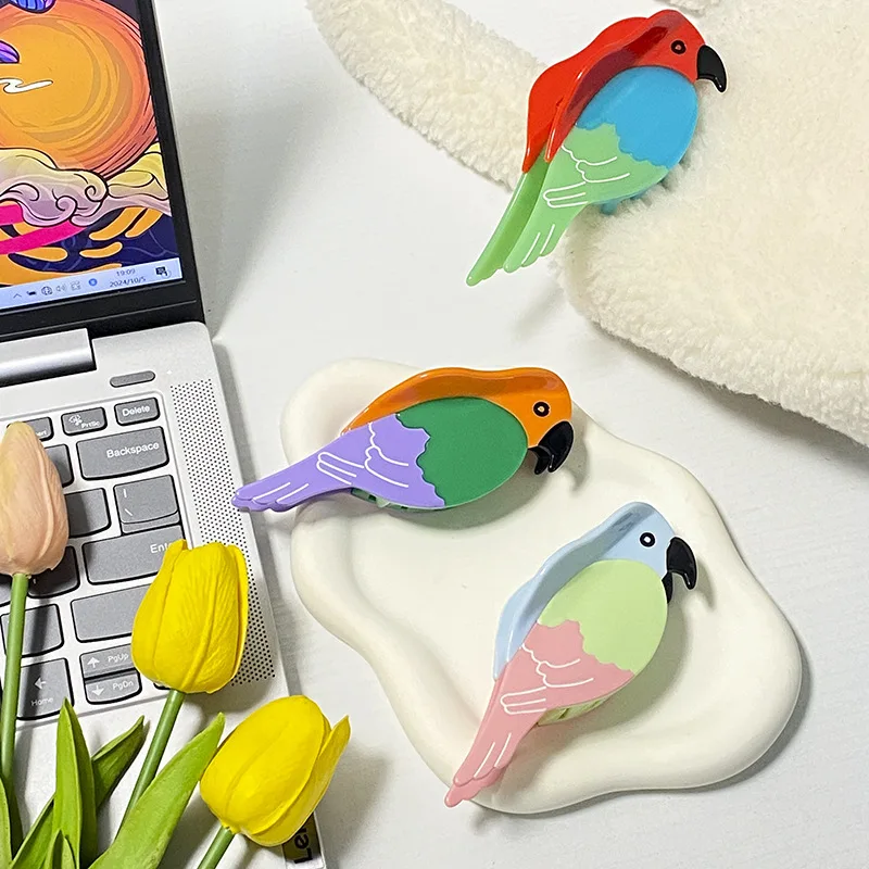 

1 шт. заколка для волос из мультфильма; дизайн небольшой группы; зажим для попугая с цветными блоками; аксессуар для волос в виде птицы; креативный и милый большой зажим в виде акулы.