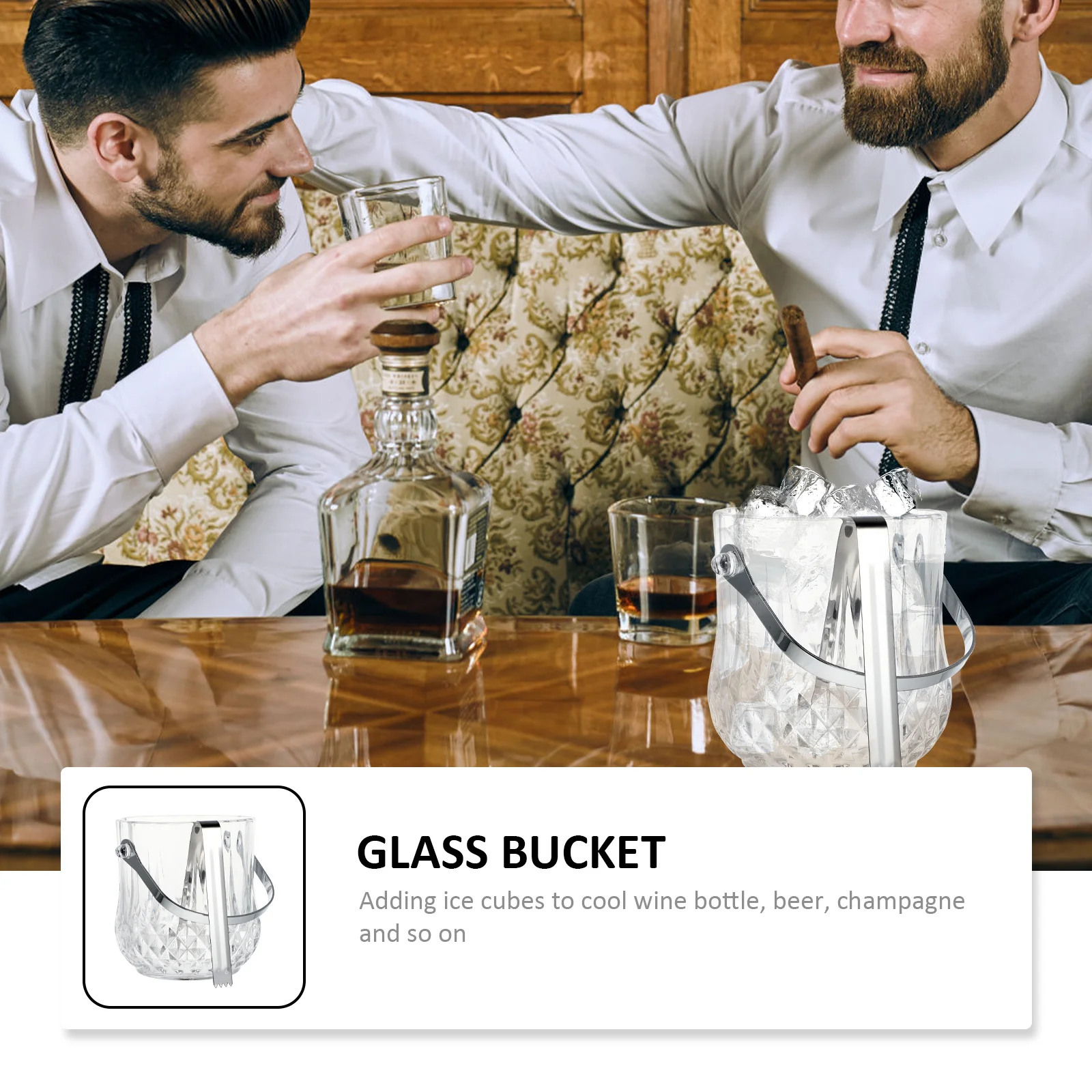 

Household Glass Ice Storage Bucket with Handle Transparent Design Portable Ice Container for Wine Beer Bar Ktv