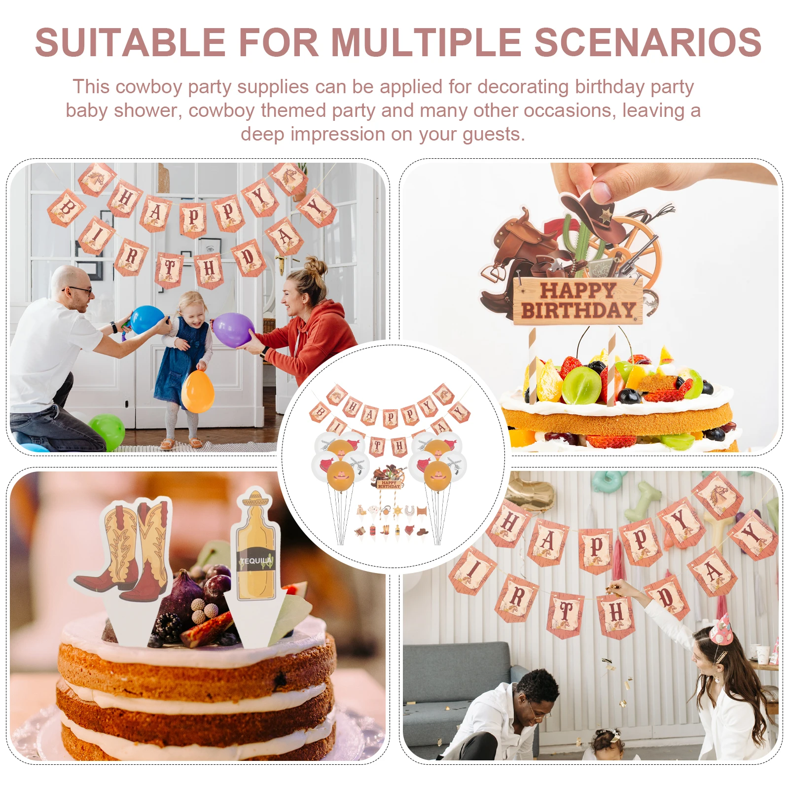 

Cowboy Theme Decoration Birthday Banner Balloons Dining Table Home Western Baby Shower Cake Decoration Supplies