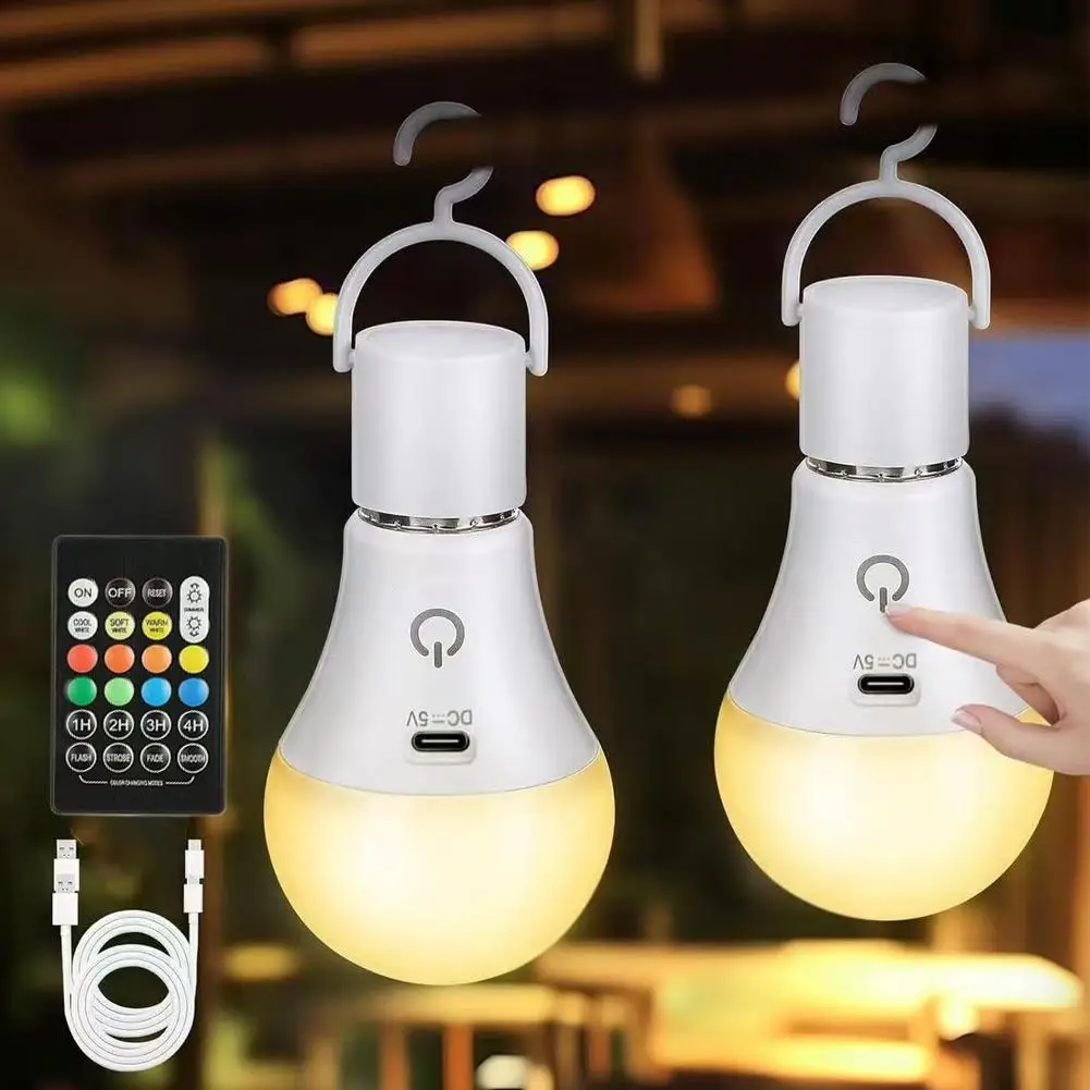 RGB Smart LED Light Bulbs Dimmable E27 Bulbs with Touch Control Cordless Bulbs ModesRechargeable Remote 3 Light D5Y9