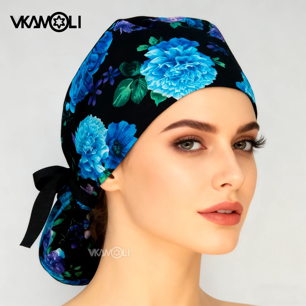 2025年新作 高品質サテン裏地付き手術用帽子 長髪用 スクラブハット 医師 看護師 ヘッドカバー