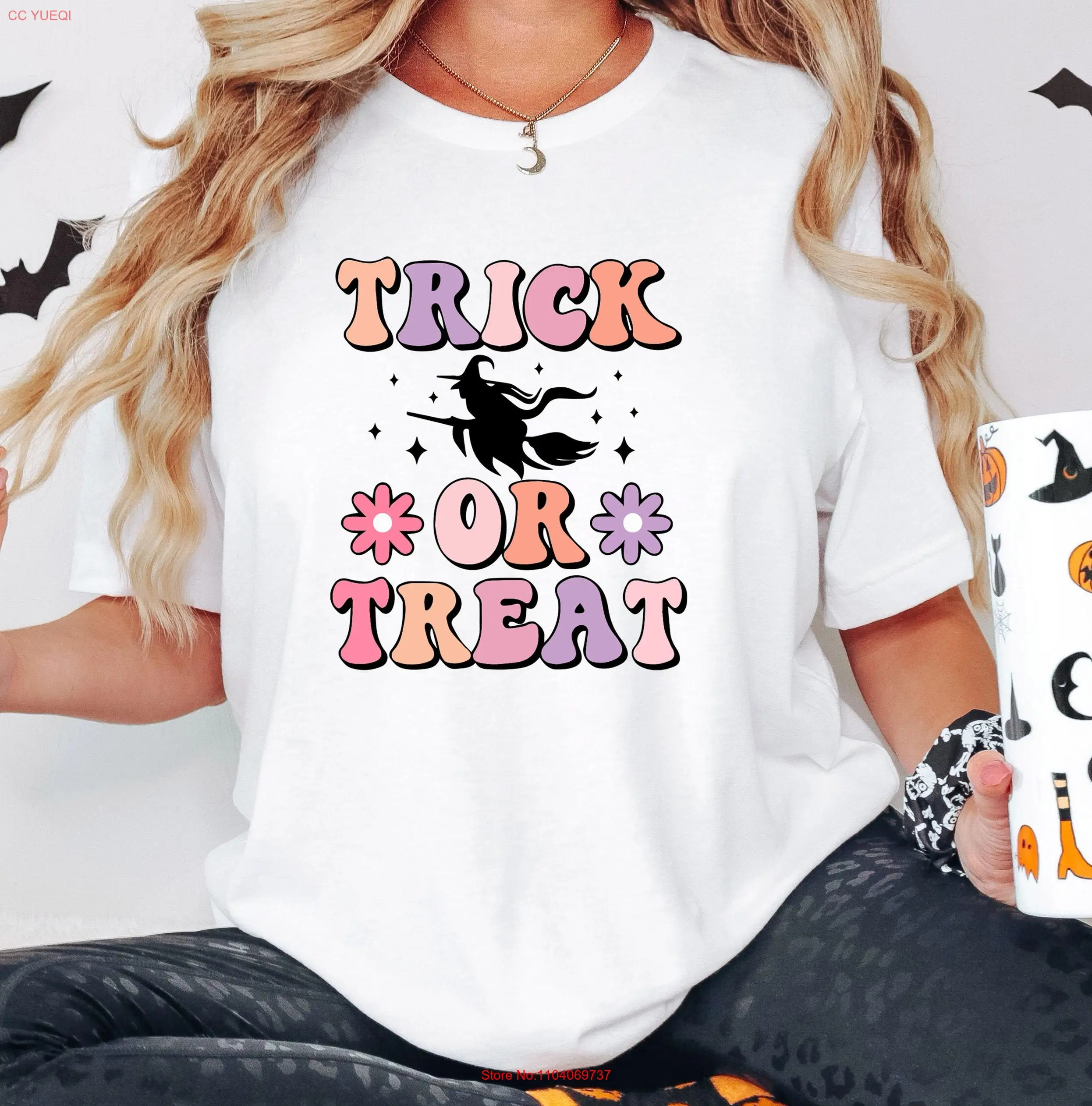 Trick Or TreaT T Shirt Halloween Witch Party Autumn Fall Spooky Season AKR304 long or short sleeves