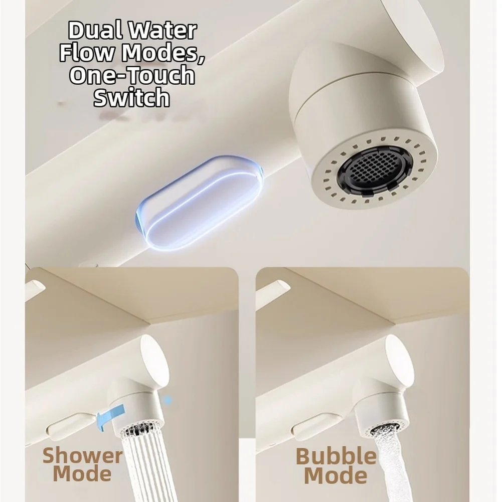 Modern Pull Out Faucet for Bathroom For Basin Brass Construction 3 Function Spray Bubble Shower Upflow 17.8x10.3x17.5cm