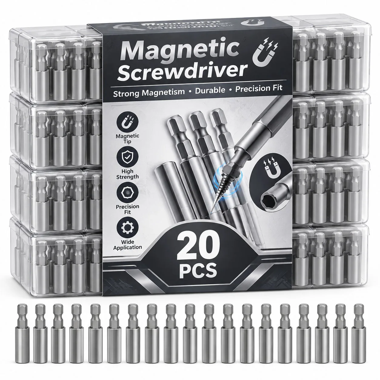 20pcs Magnetic Extended Screwdriver Head Holder Set with Hexagonal Handle Adapter for Drill and Screwdriver Heads