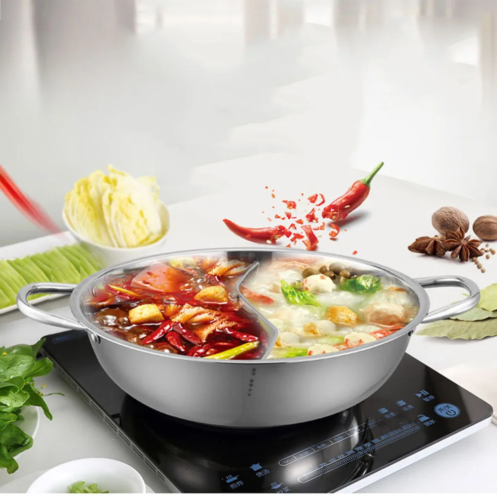 

30cm Stainless Steel Hot Pot Cookware Dual Flavor Thickened Glass Lid Multifunction Pot for Family Party