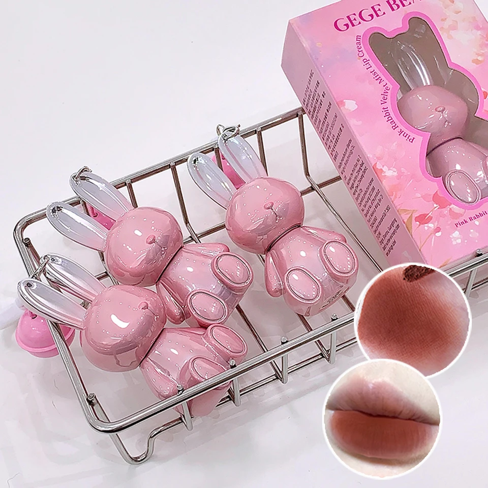 Gege Bear Pink Rabbit Velvet Matte Lip Cream Black Rabbit Water