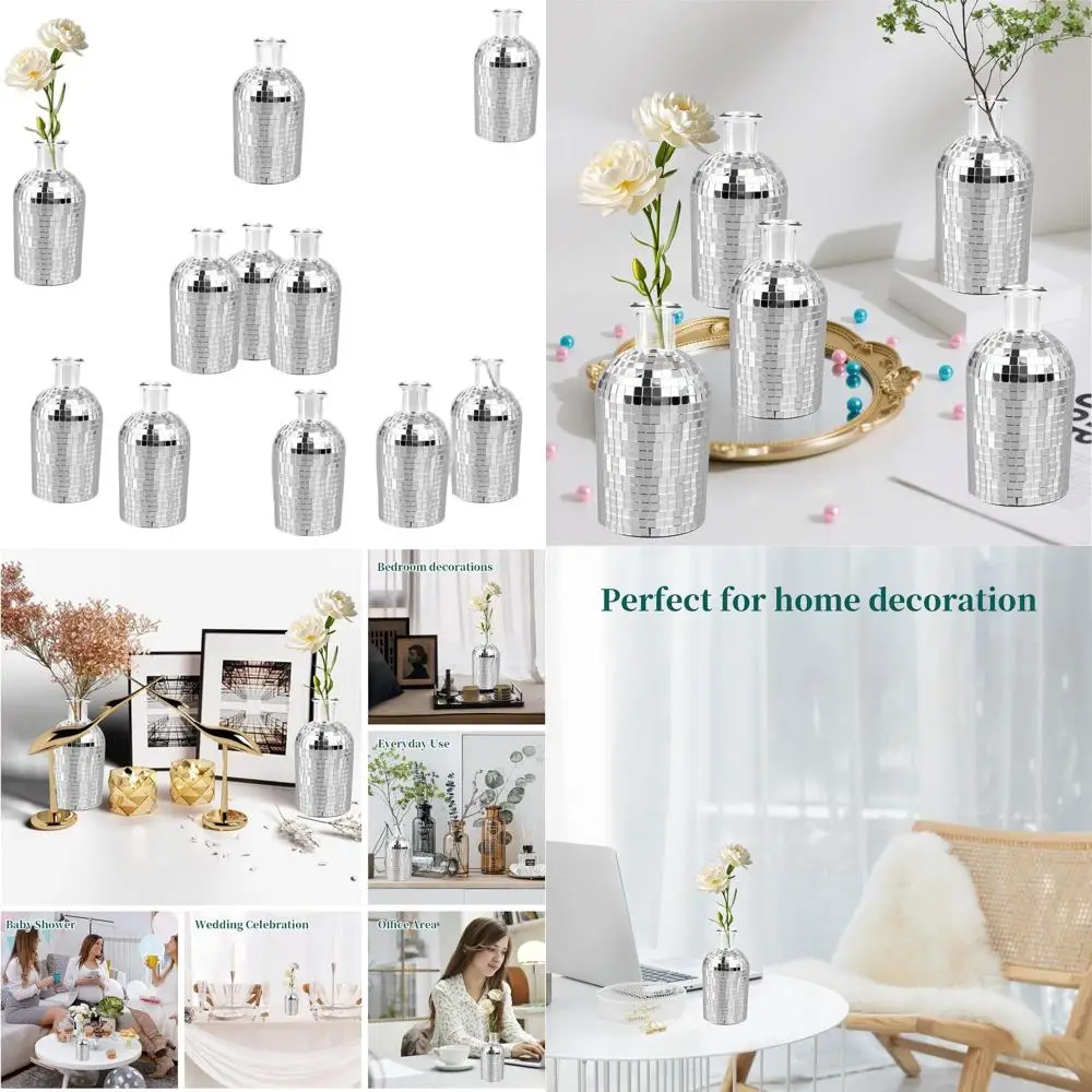 

5 Silver Mini Disco Ball Vases - Set of 12 for Home, Office, and Outdoor Decor, Ideal for Planters, Flowers, and Party Settings