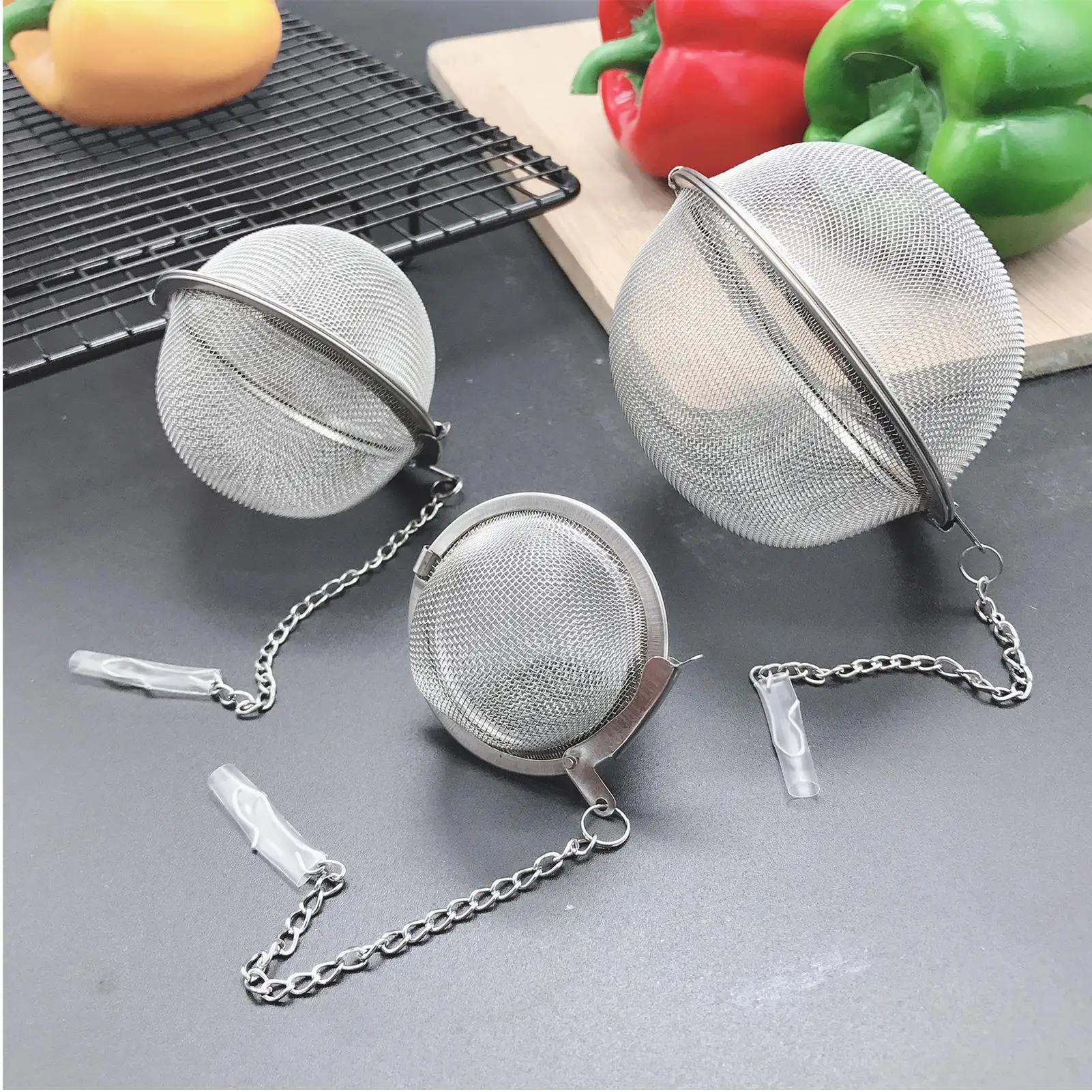 Stainless Steel Tea Filter Ball With Chain Seasoning Filter Ball Tea Infuser Strainer Kitchen Filter Tool For Loose Tea Herbal