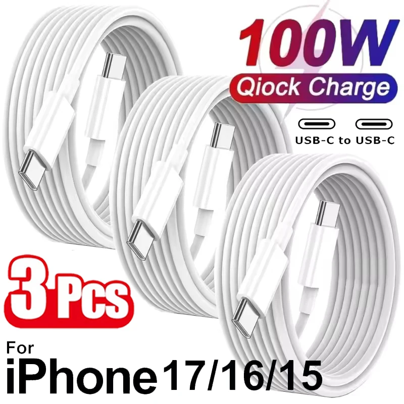 3Pcs PD 100W Type C to Type C Cable For IPhone17 16 15 Fast Charging For Huawei Xiaomi Samsung Type C Cable Accessories