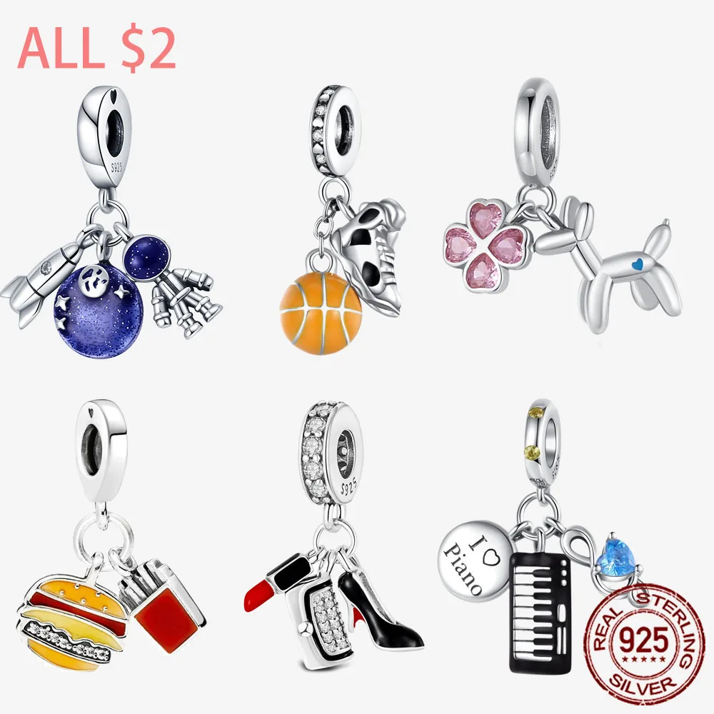 

925 Sterling Silver Charms Rocket astronaut Beads Fit Original Pandora Bracelet Gift DIY